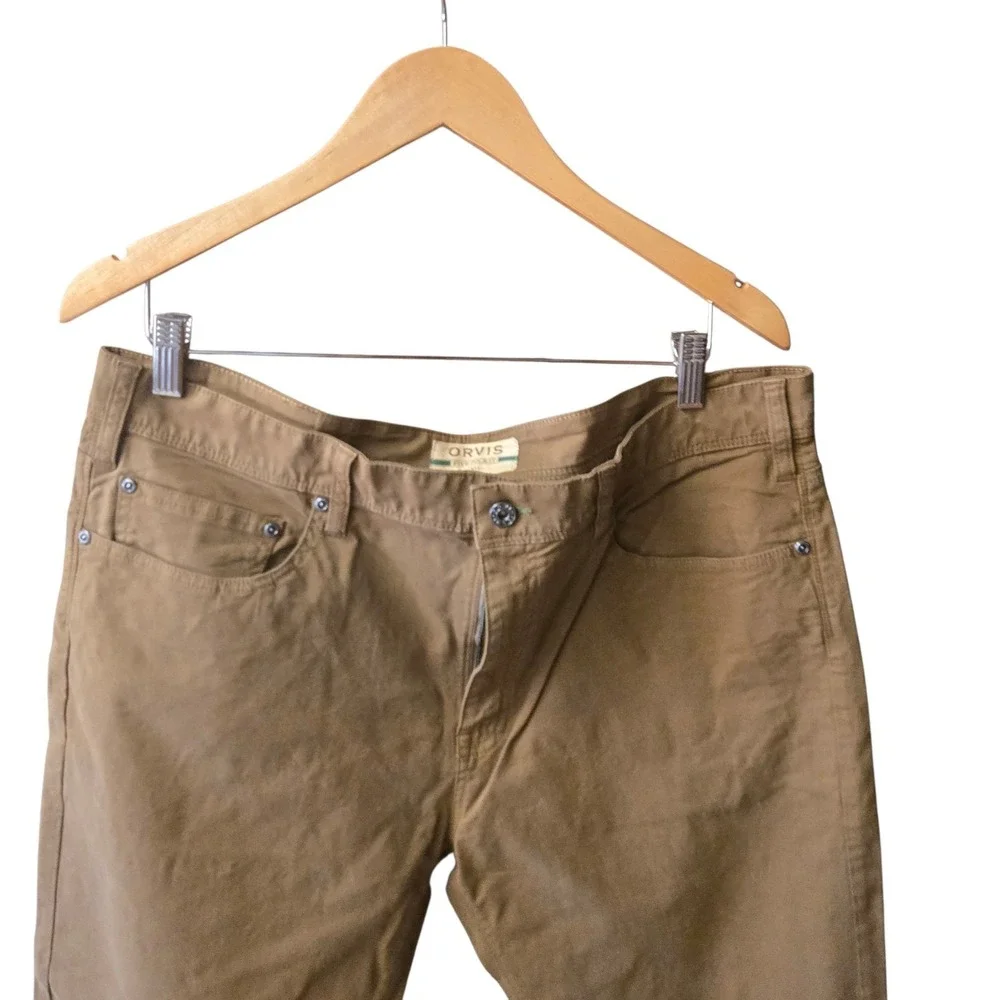 Orvis 38x30 Five Pocket Khaki Pants‎ Brown Cotton Straight Outdoor